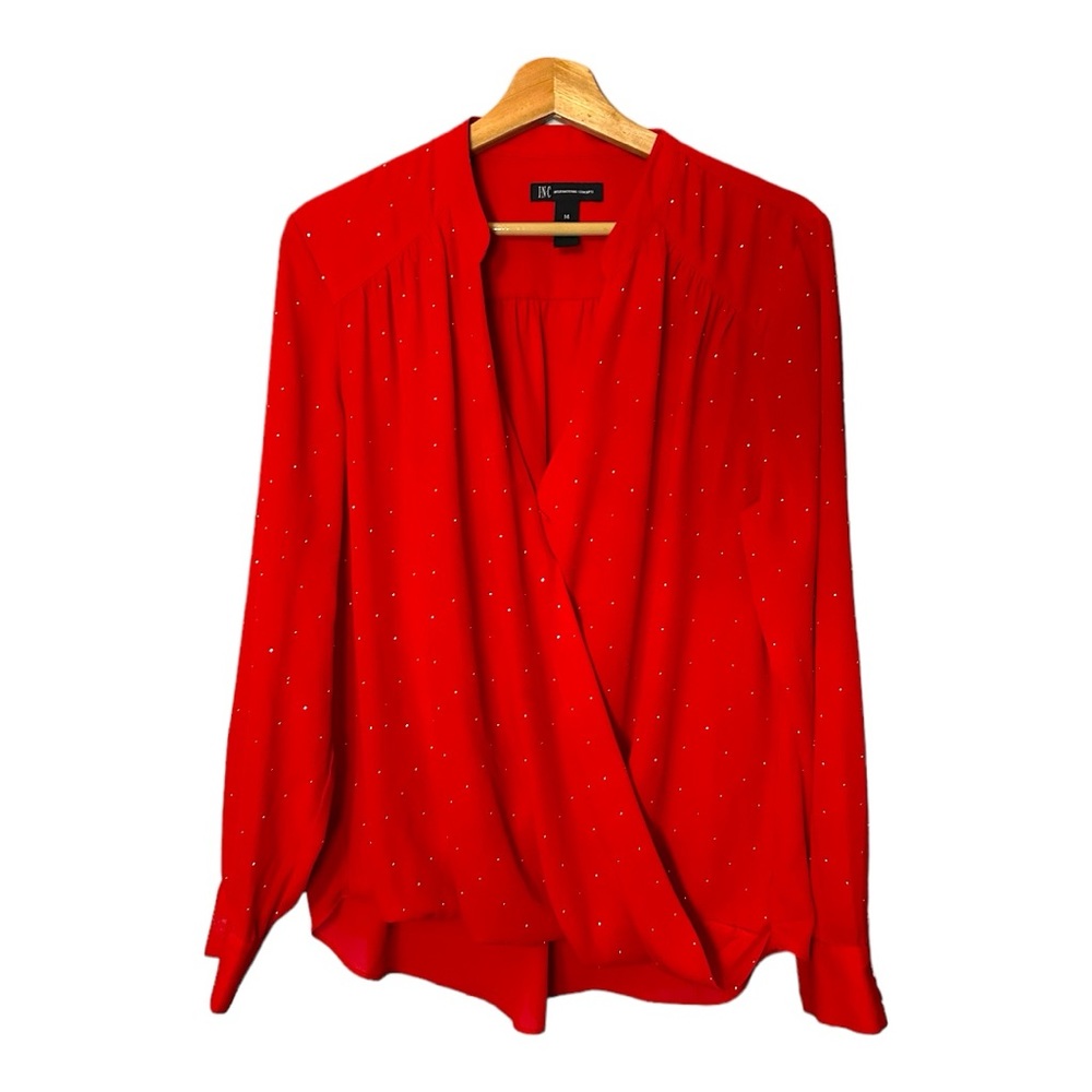 INC International Concepts Red Blouse with tiny rhinestone accents. size 14